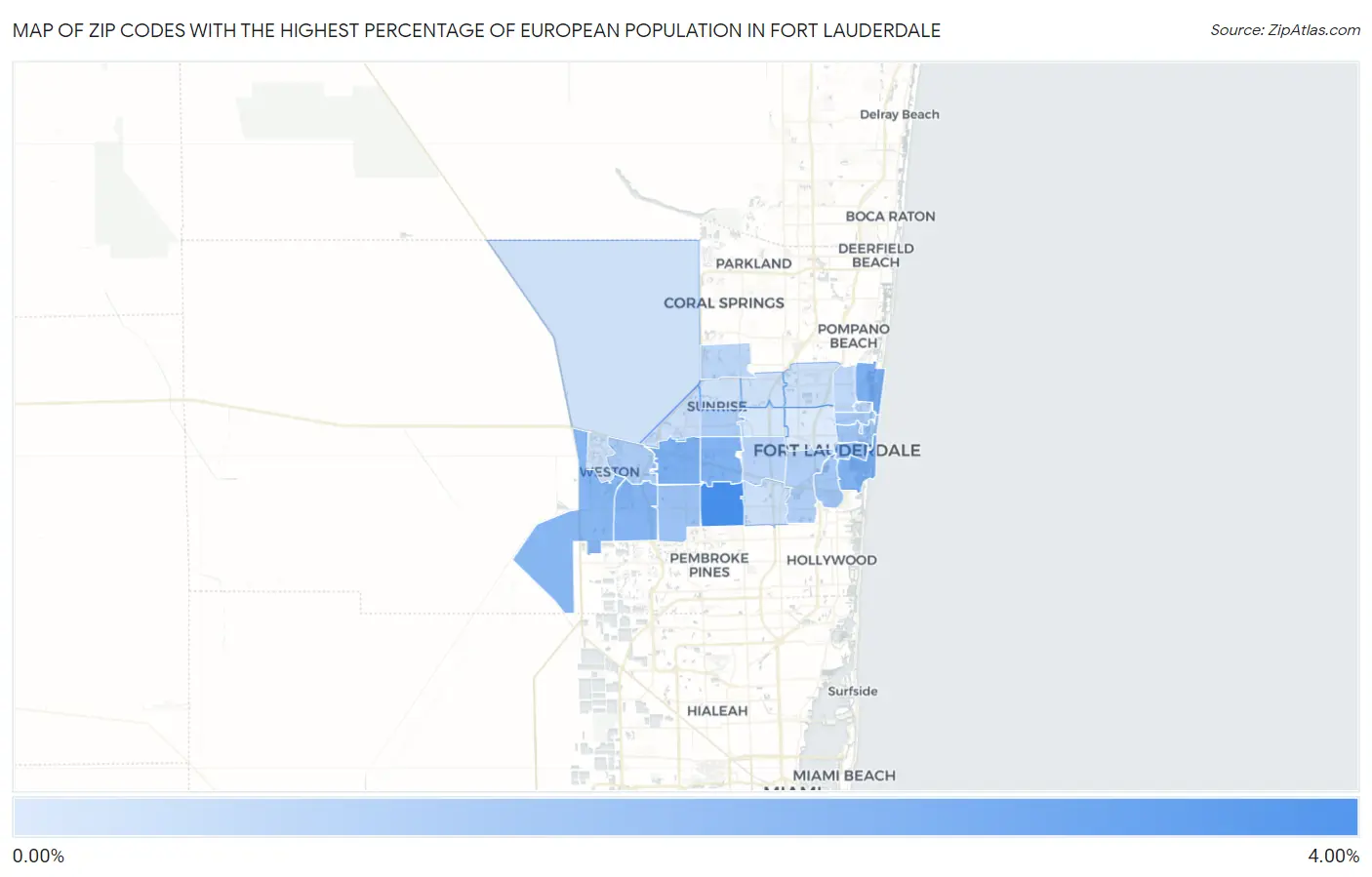Zip Codes with the Highest Percentage of European Population in Fort Lauderdale Map
