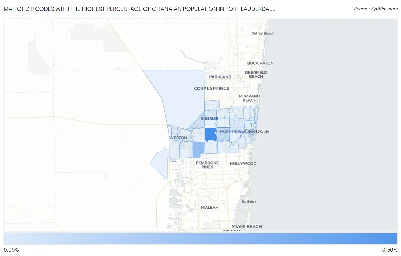 Zip Codes with the Highest Percentage of Ghanaian Population in Fort Lauderdale Map