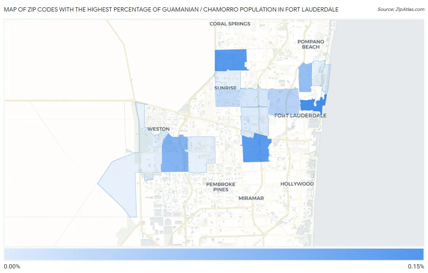 Zip Codes with the Highest Percentage of Guamanian / Chamorro Population in Fort Lauderdale Map