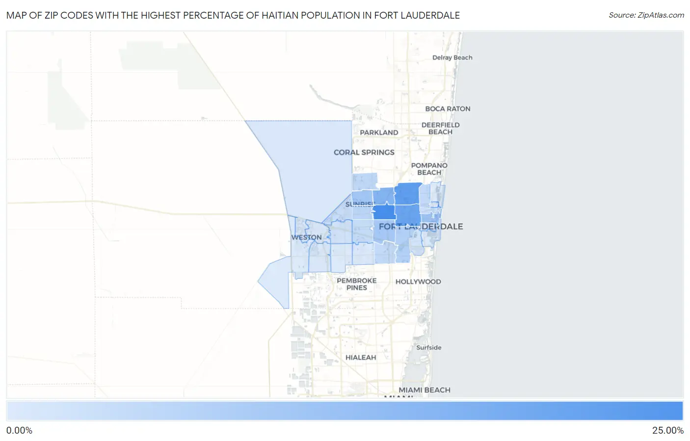 Zip Codes with the Highest Percentage of Haitian Population in Fort Lauderdale Map