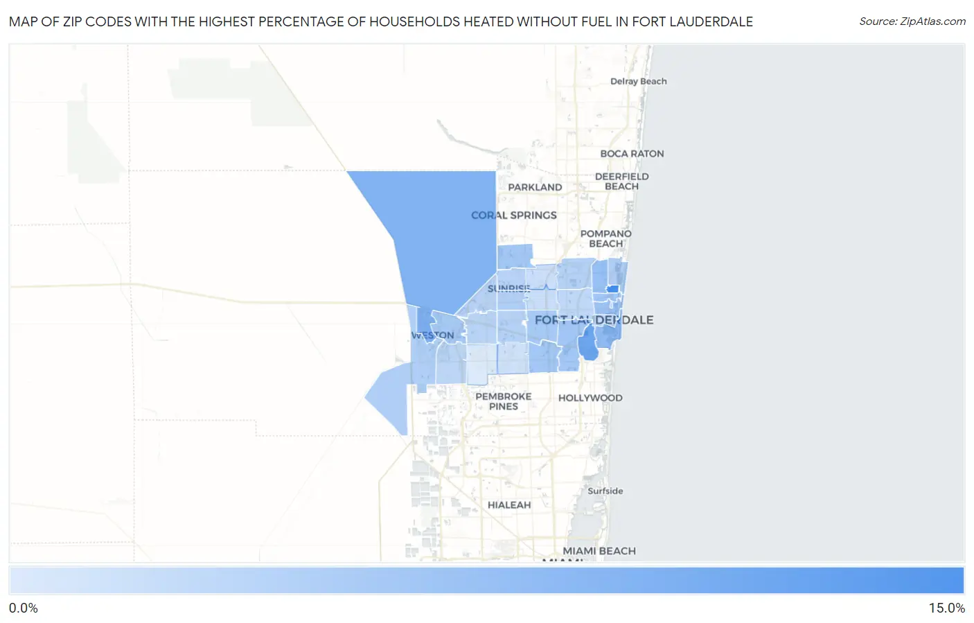 Zip Codes with the Highest Percentage of Households Heated without Fuel in Fort Lauderdale Map