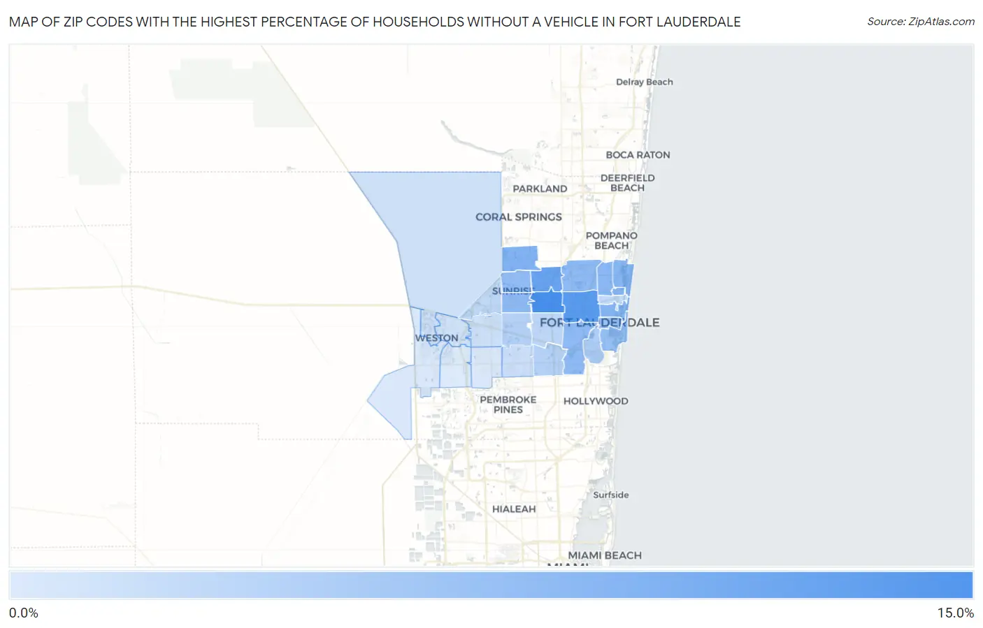 Zip Codes with the Highest Percentage of Households Without a Vehicle in Fort Lauderdale Map