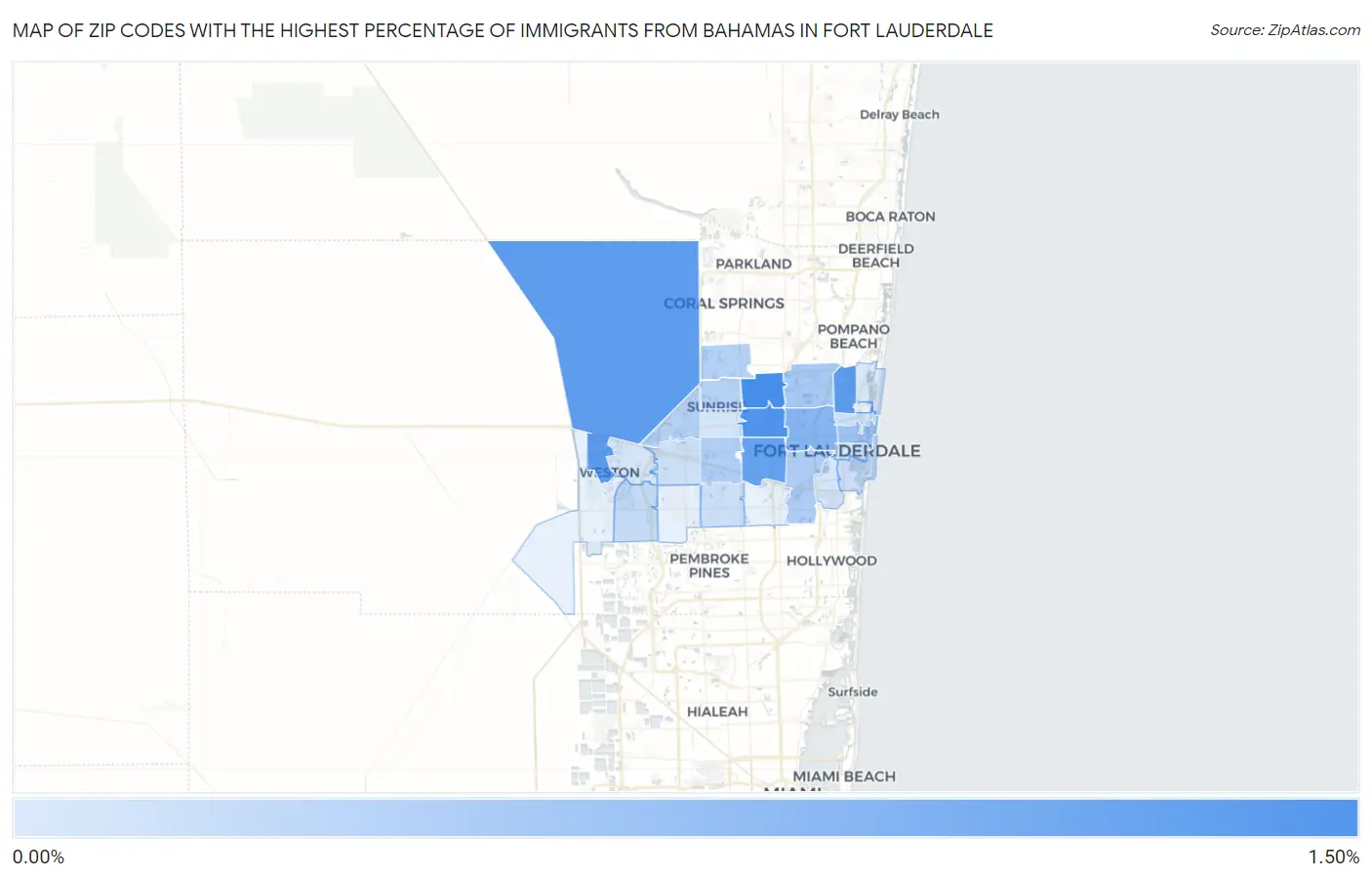Zip Codes with the Highest Percentage of Immigrants from Bahamas in Fort Lauderdale Map