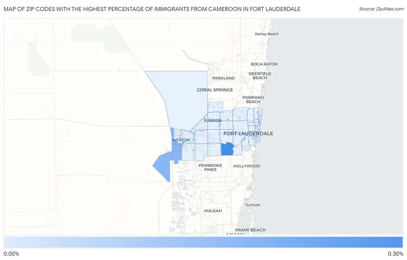 Zip Codes with the Highest Percentage of Immigrants from Cameroon in Fort Lauderdale Map