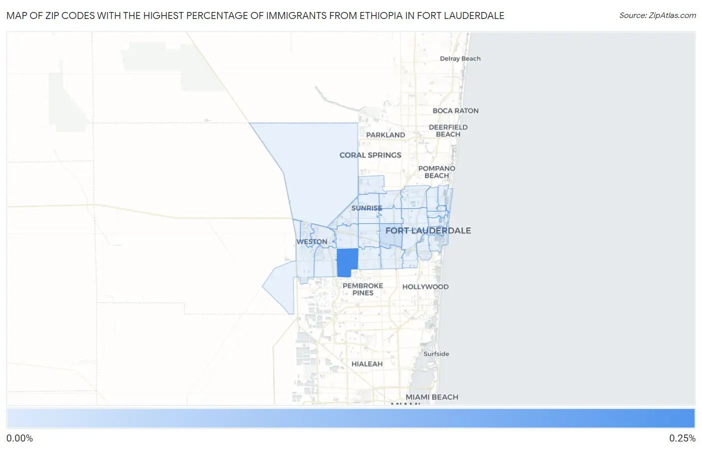 Zip Codes with the Highest Percentage of Immigrants from Ethiopia in Fort Lauderdale Map