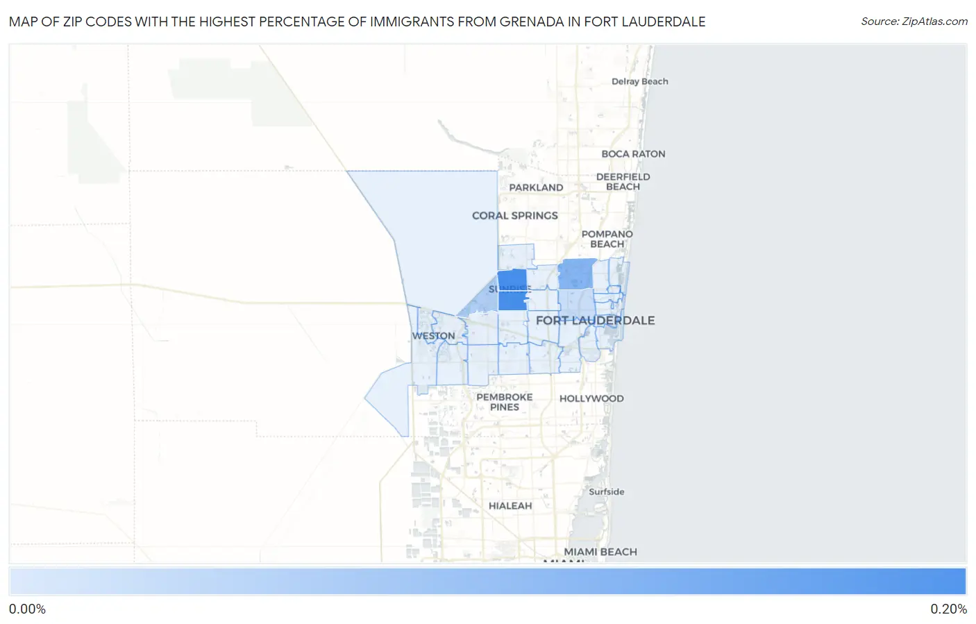 Zip Codes with the Highest Percentage of Immigrants from Grenada in Fort Lauderdale Map