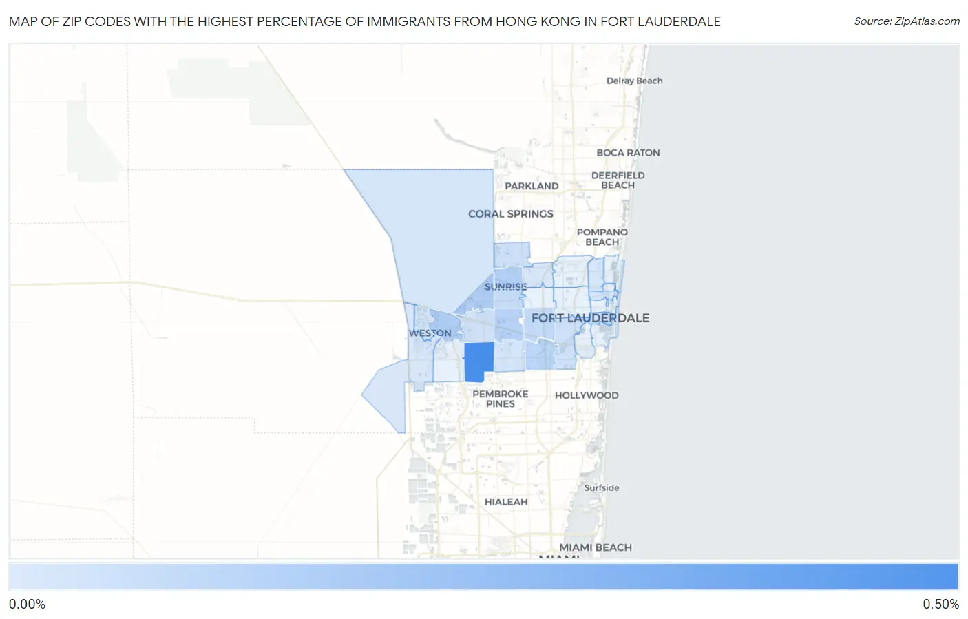 Zip Codes with the Highest Percentage of Immigrants from Hong Kong in Fort Lauderdale Map
