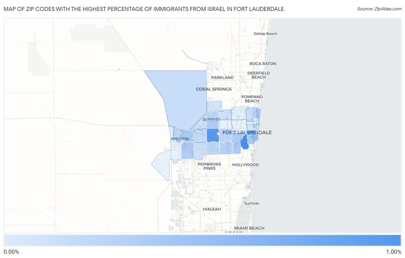 Zip Codes with the Highest Percentage of Immigrants from Israel in Fort Lauderdale Map