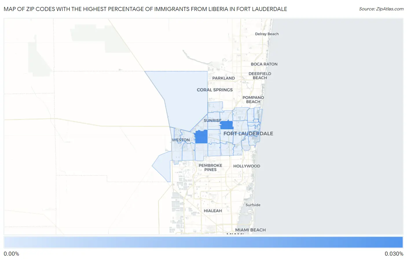Zip Codes with the Highest Percentage of Immigrants from Liberia in Fort Lauderdale Map