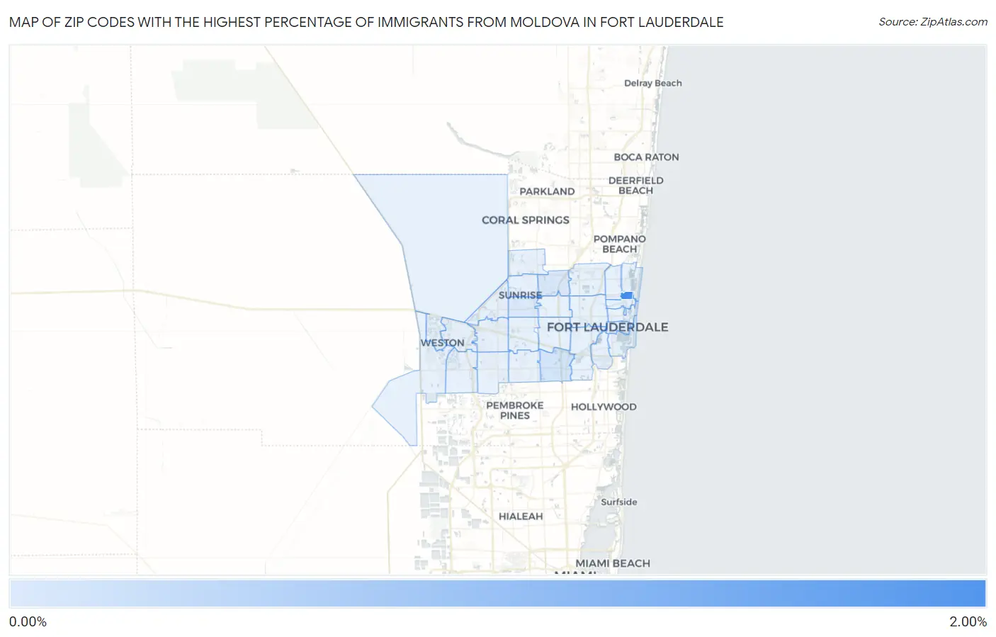 Zip Codes with the Highest Percentage of Immigrants from Moldova in Fort Lauderdale Map