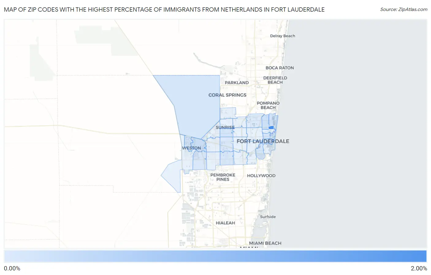 Zip Codes with the Highest Percentage of Immigrants from Netherlands in Fort Lauderdale Map