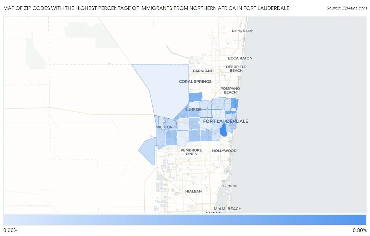 Zip Codes with the Highest Percentage of Immigrants from Northern Africa in Fort Lauderdale Map