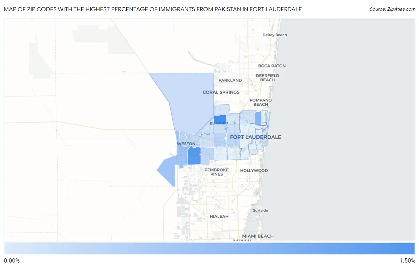 Zip Codes with the Highest Percentage of Immigrants from Pakistan in Fort Lauderdale Map