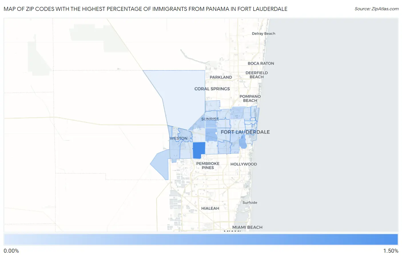 Zip Codes with the Highest Percentage of Immigrants from Panama in Fort Lauderdale Map