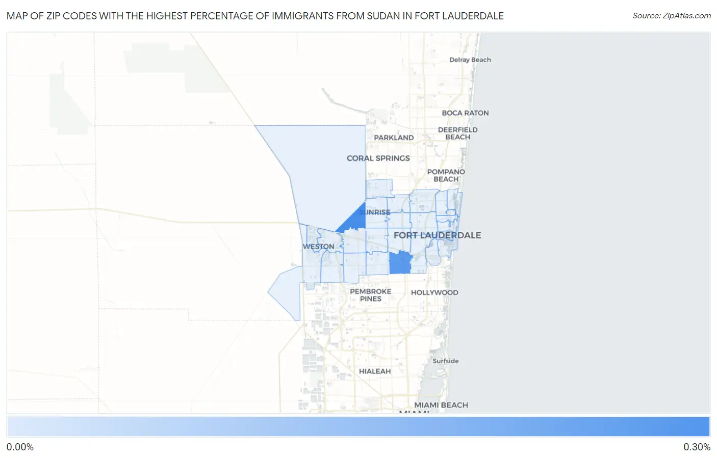 Zip Codes with the Highest Percentage of Immigrants from Sudan in Fort Lauderdale Map
