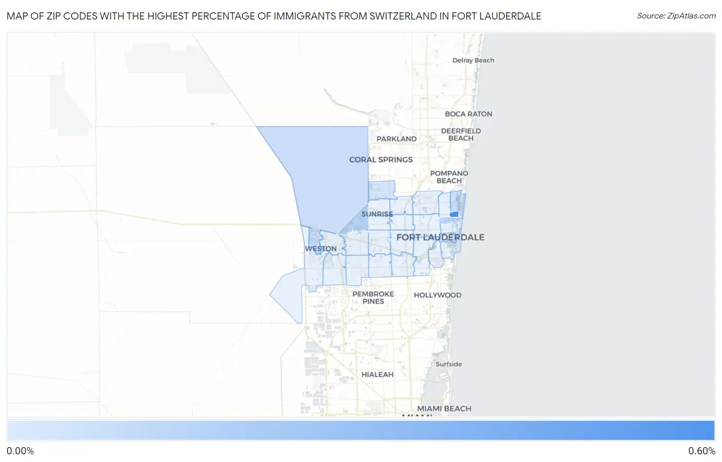 Zip Codes with the Highest Percentage of Immigrants from Switzerland in Fort Lauderdale Map