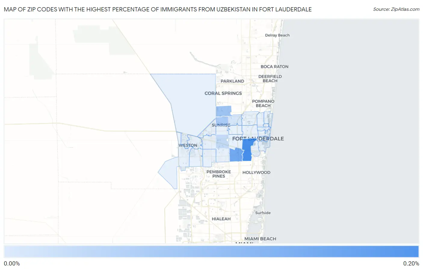 Zip Codes with the Highest Percentage of Immigrants from Uzbekistan in Fort Lauderdale Map