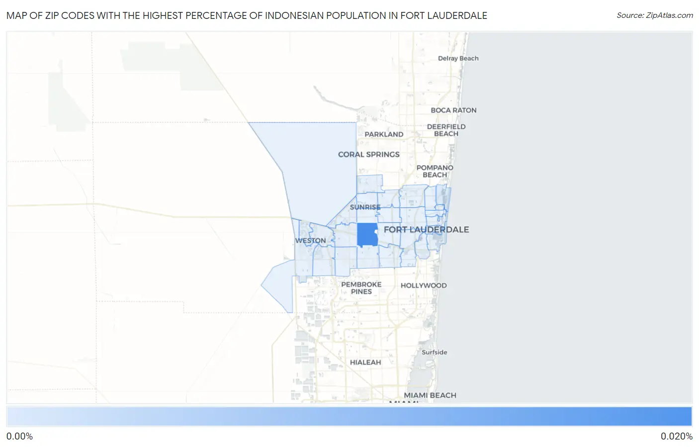 Zip Codes with the Highest Percentage of Indonesian Population in Fort Lauderdale Map