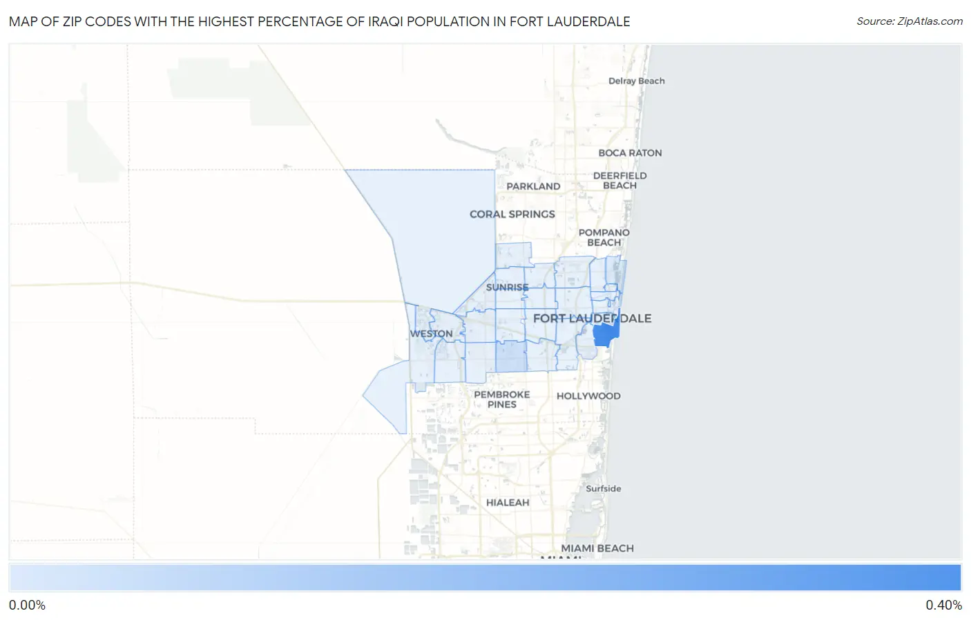 Zip Codes with the Highest Percentage of Iraqi Population in Fort Lauderdale Map