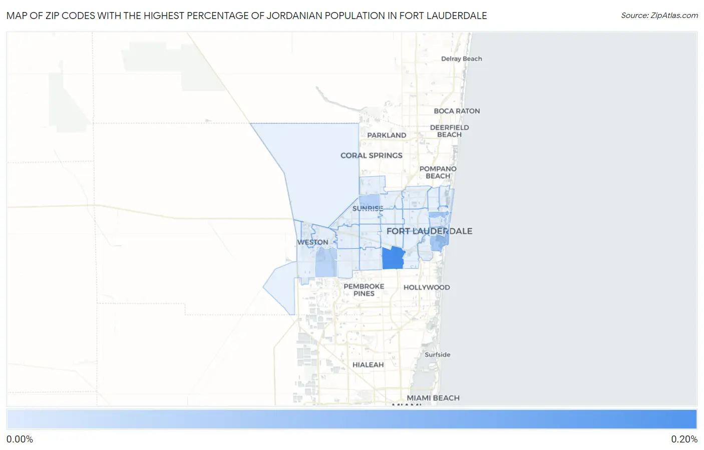 Zip Codes with the Highest Percentage of Jordanian Population in Fort Lauderdale Map