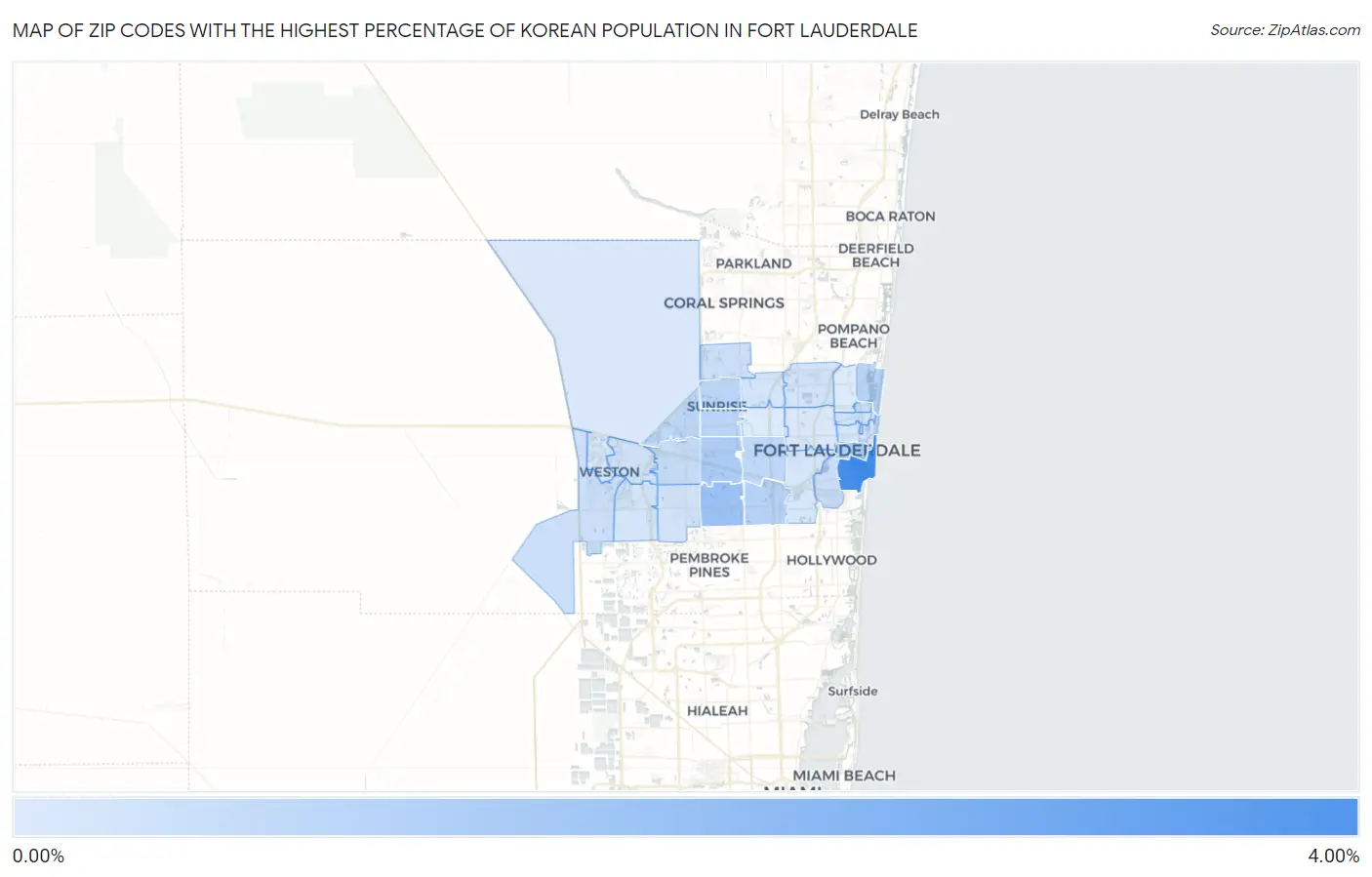 Zip Codes with the Highest Percentage of Korean Population in Fort Lauderdale Map