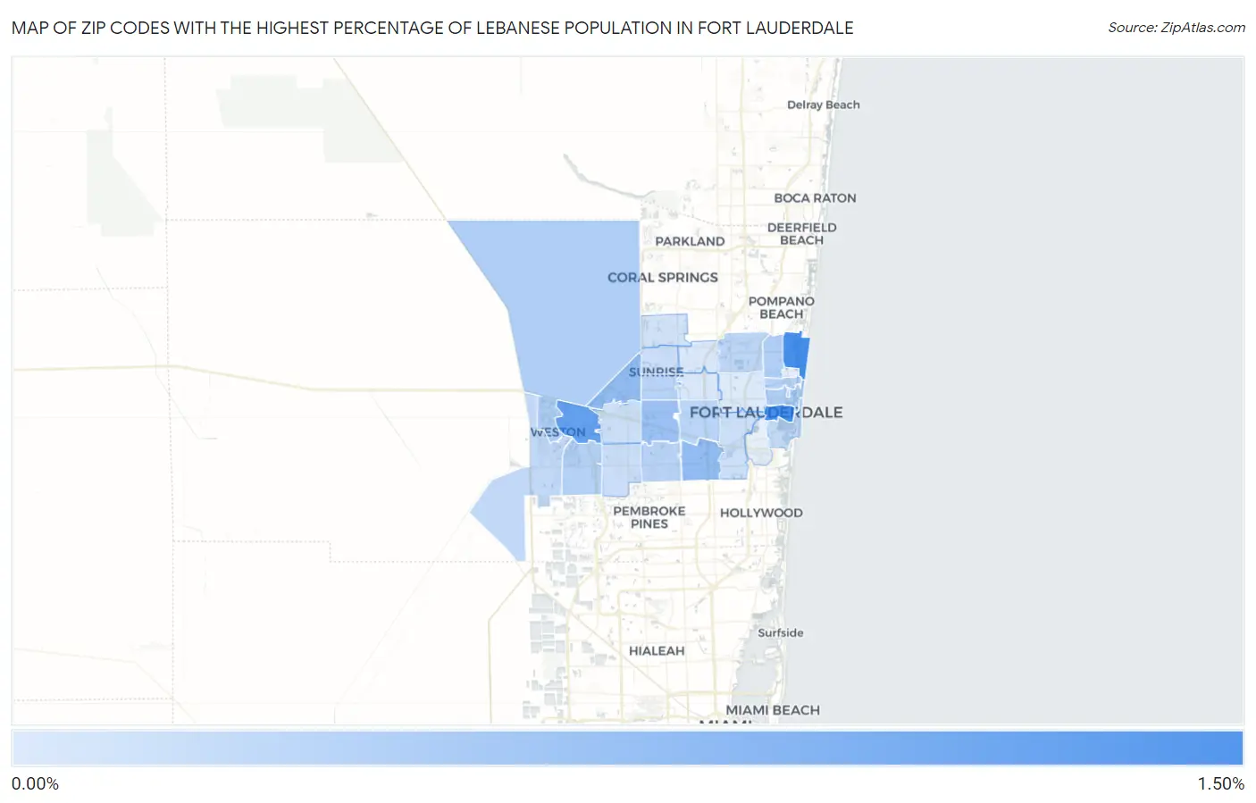 Zip Codes with the Highest Percentage of Lebanese Population in Fort Lauderdale Map