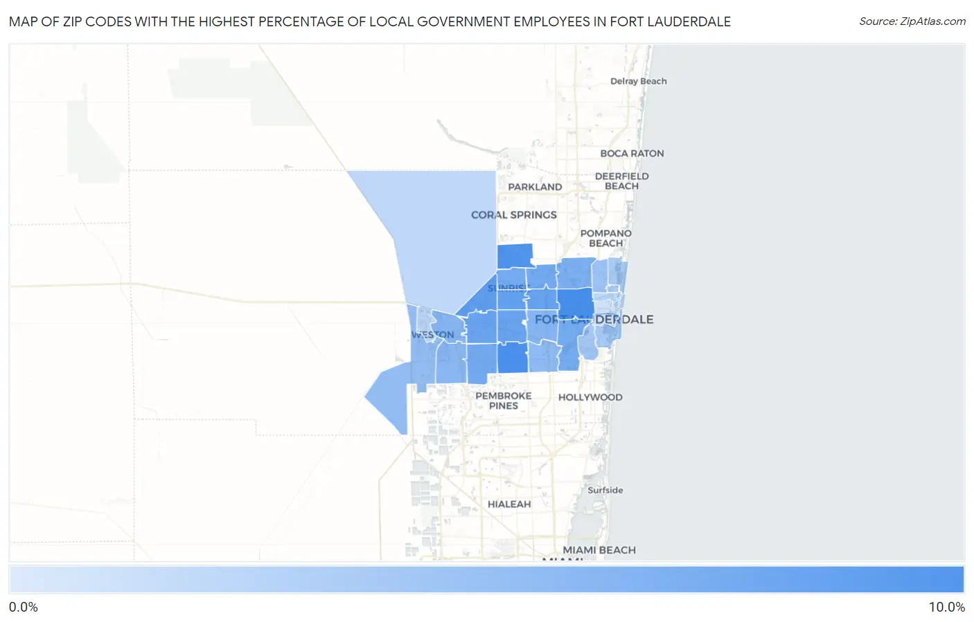 Zip Codes with the Highest Percentage of Local Government Employees in Fort Lauderdale Map