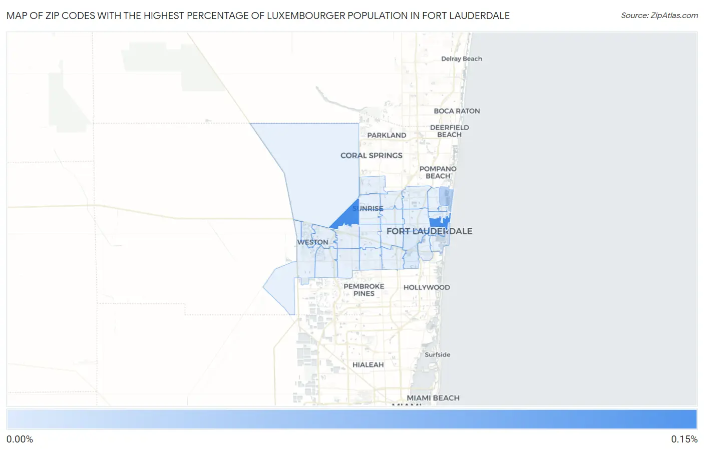Zip Codes with the Highest Percentage of Luxembourger Population in Fort Lauderdale Map