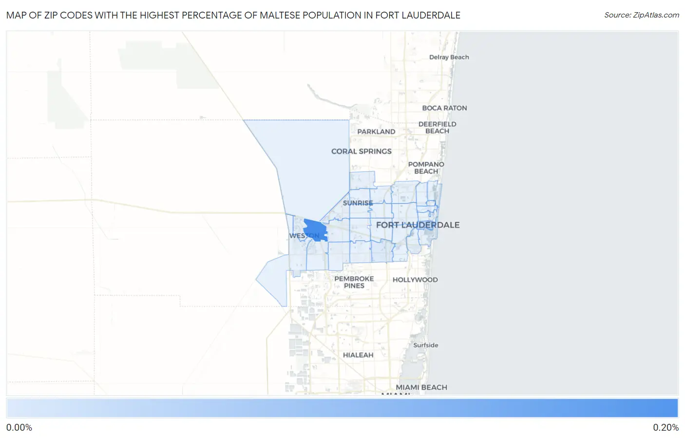 Zip Codes with the Highest Percentage of Maltese Population in Fort Lauderdale Map