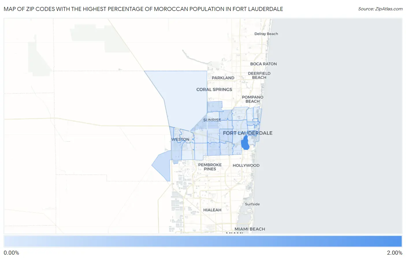 Zip Codes with the Highest Percentage of Moroccan Population in Fort Lauderdale Map