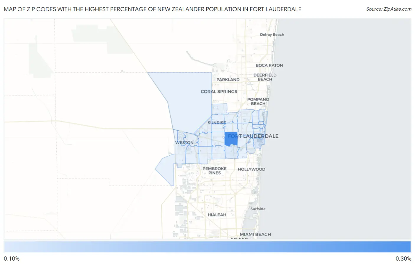 Zip Codes with the Highest Percentage of New Zealander Population in Fort Lauderdale Map