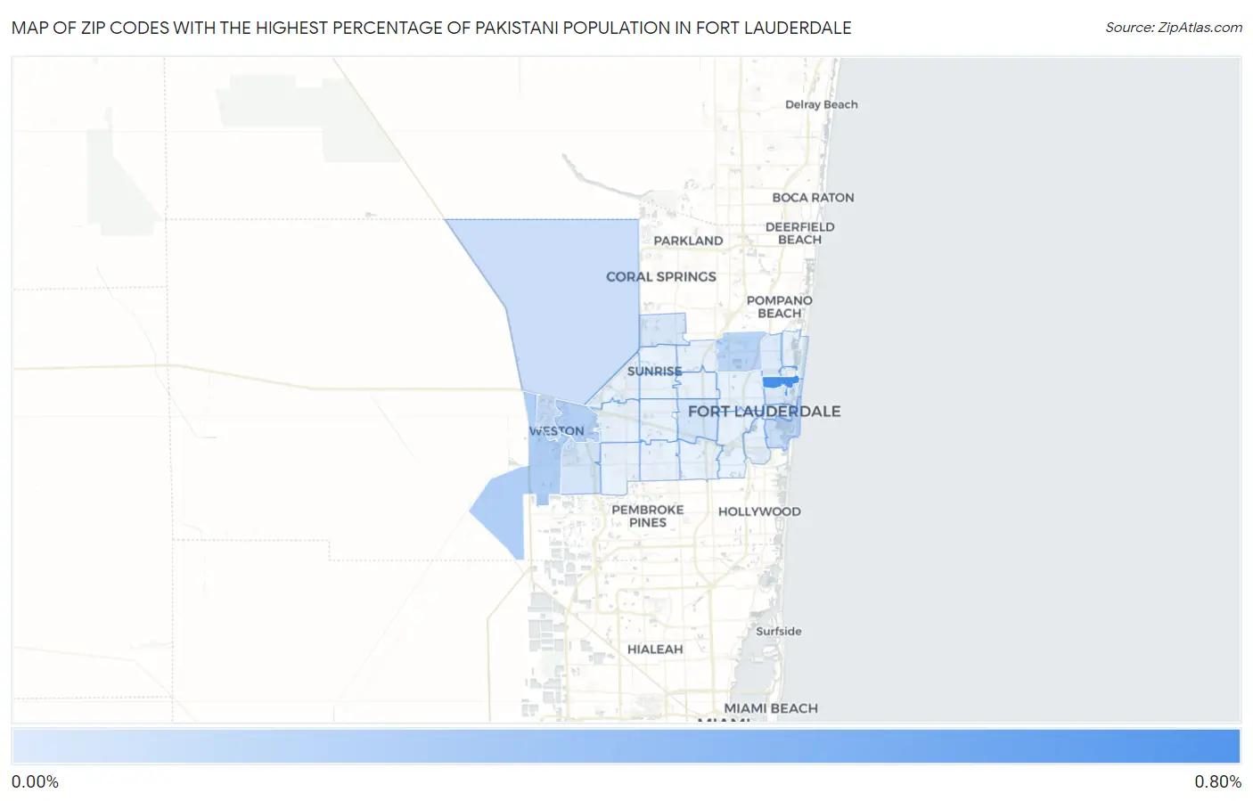 Zip Codes with the Highest Percentage of Pakistani Population in Fort Lauderdale Map