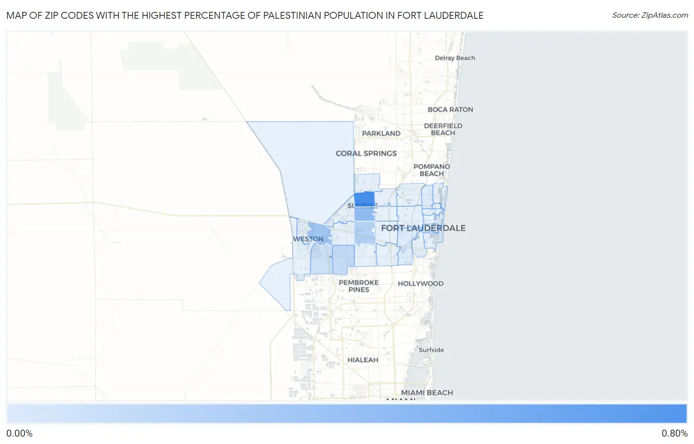 Zip Codes with the Highest Percentage of Palestinian Population in Fort Lauderdale Map