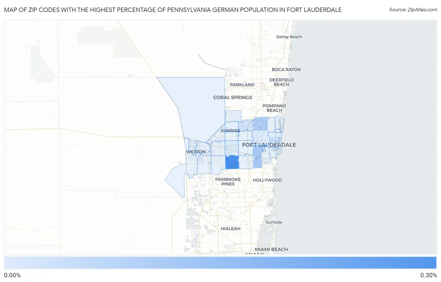 Zip Codes with the Highest Percentage of Pennsylvania German Population in Fort Lauderdale Map