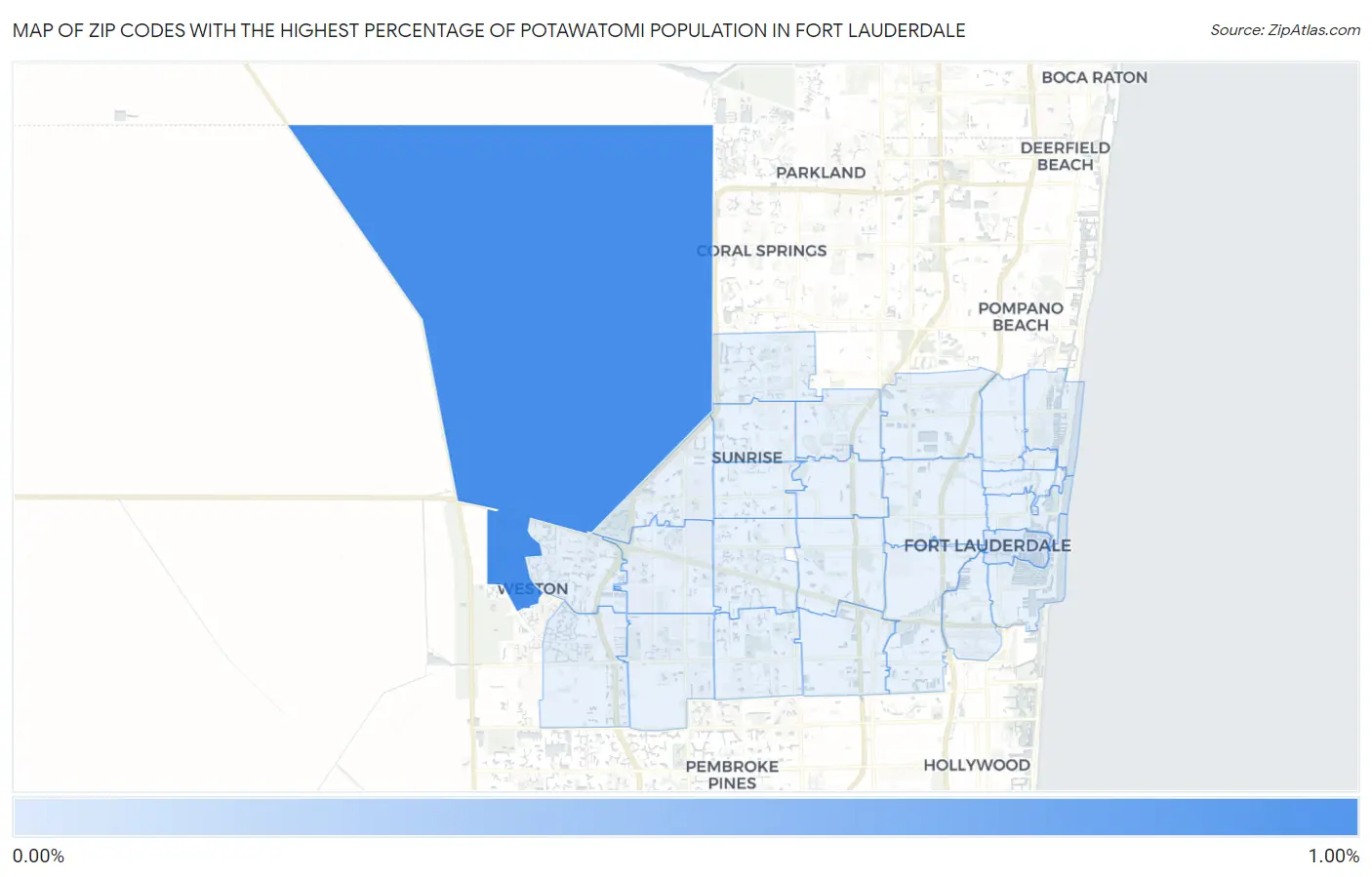 Zip Codes with the Highest Percentage of Potawatomi Population in Fort Lauderdale Map