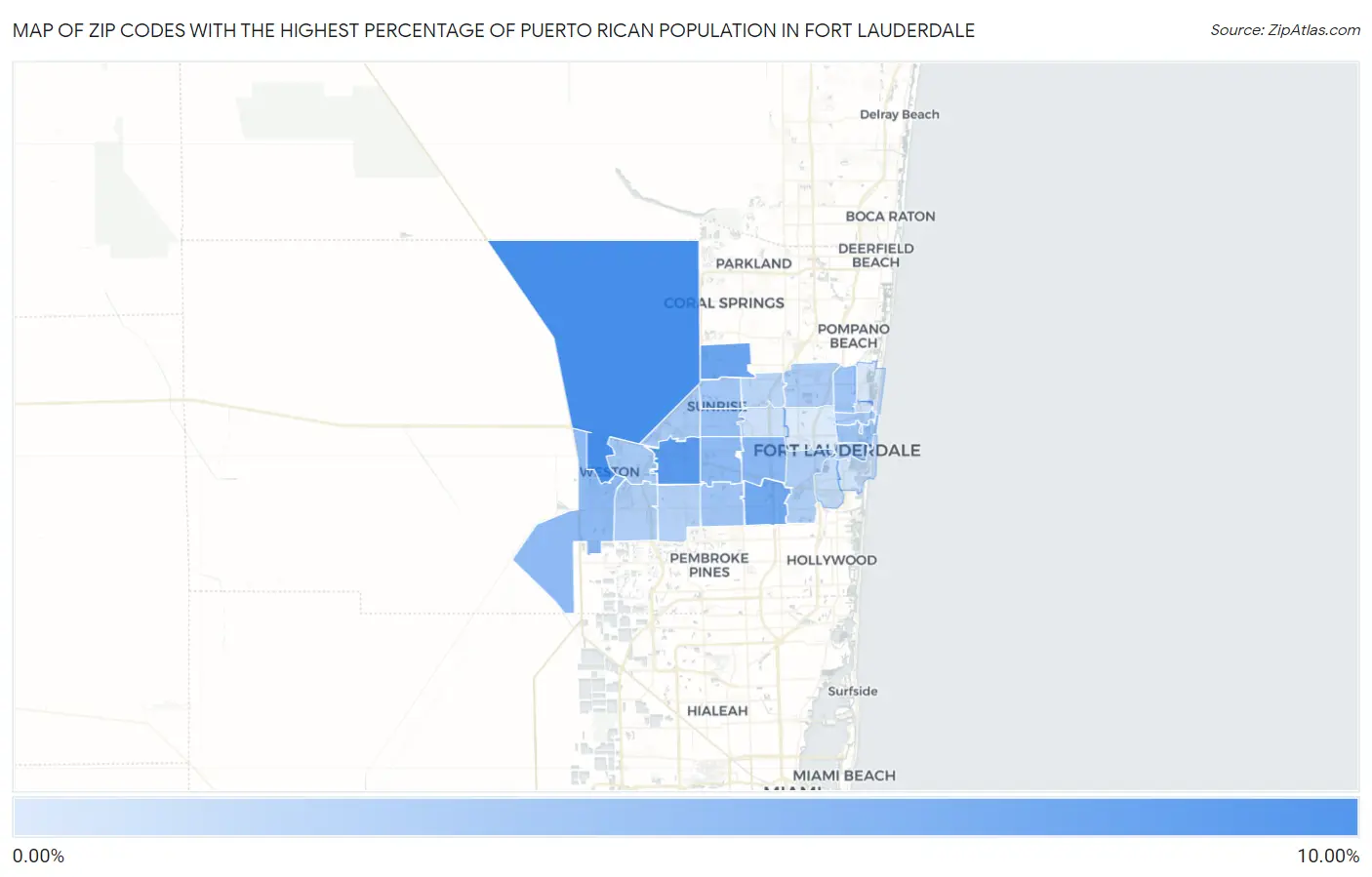 Zip Codes with the Highest Percentage of Puerto Rican Population in Fort Lauderdale Map