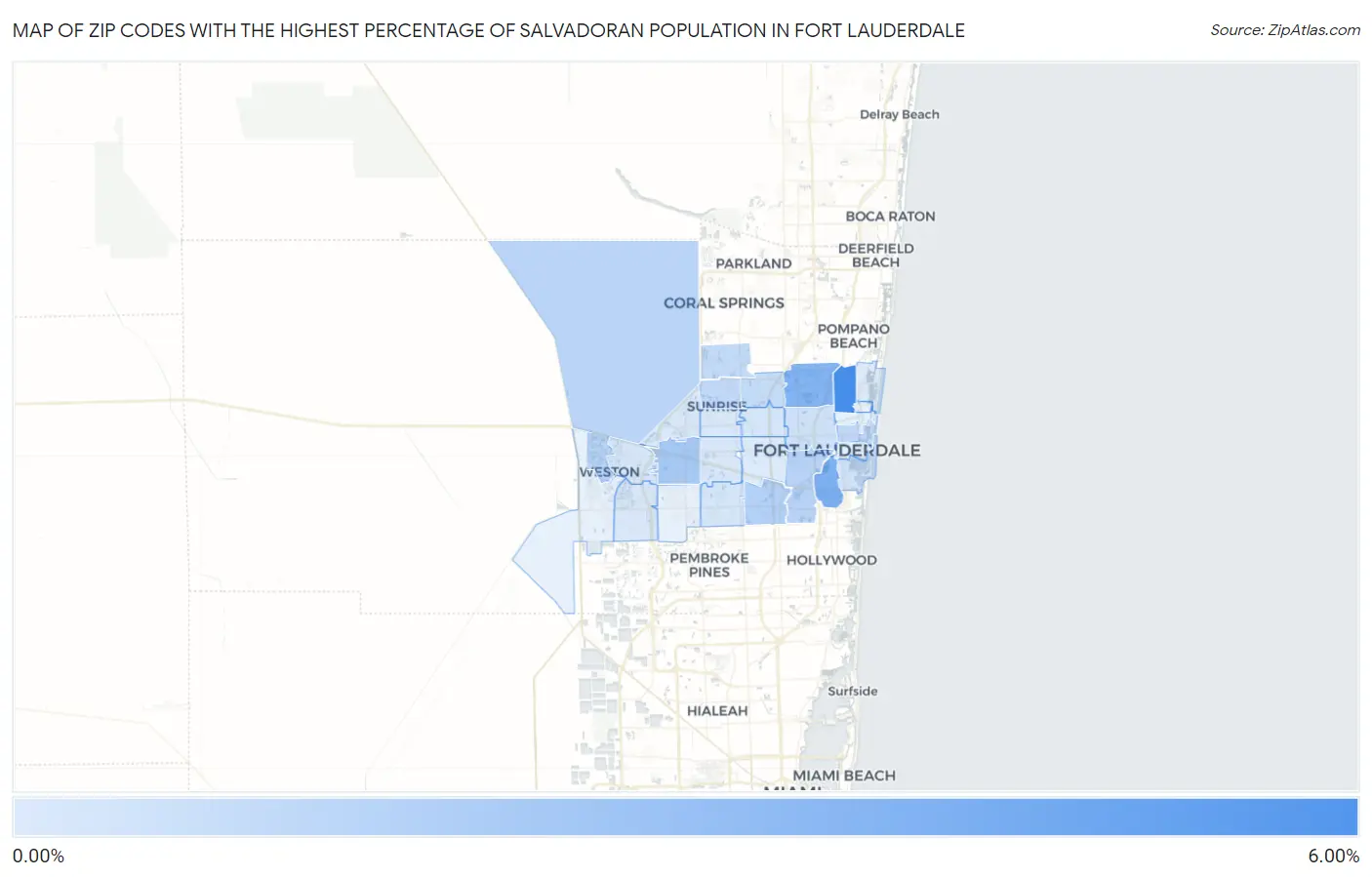 Zip Codes with the Highest Percentage of Salvadoran Population in Fort Lauderdale Map