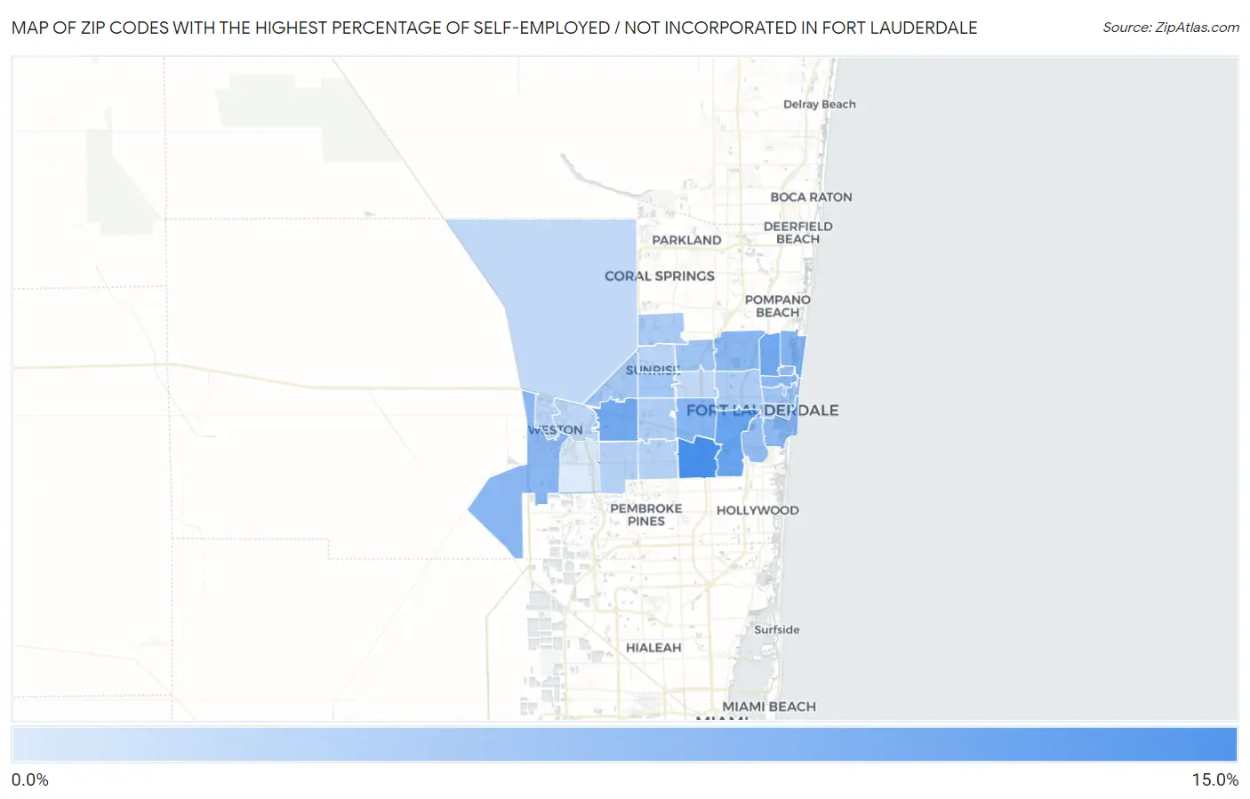 Zip Codes with the Highest Percentage of Self-Employed / Not Incorporated in Fort Lauderdale Map
