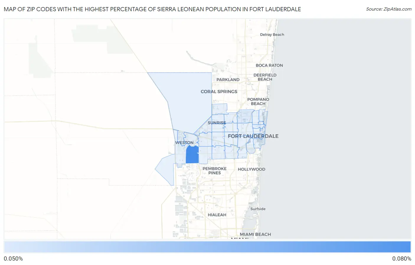 Zip Codes with the Highest Percentage of Sierra Leonean Population in Fort Lauderdale Map