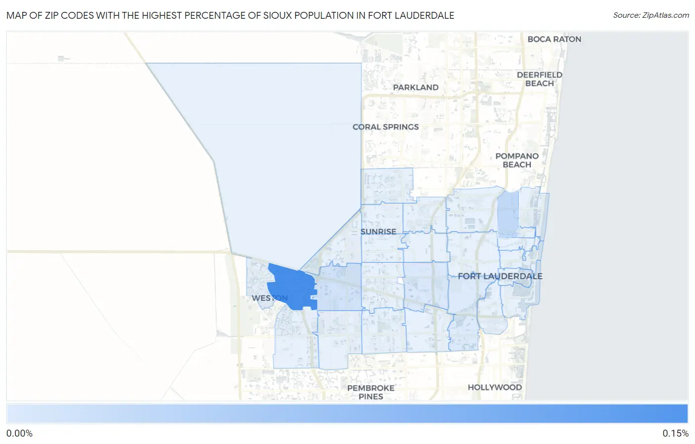 Zip Codes with the Highest Percentage of Sioux Population in Fort Lauderdale Map