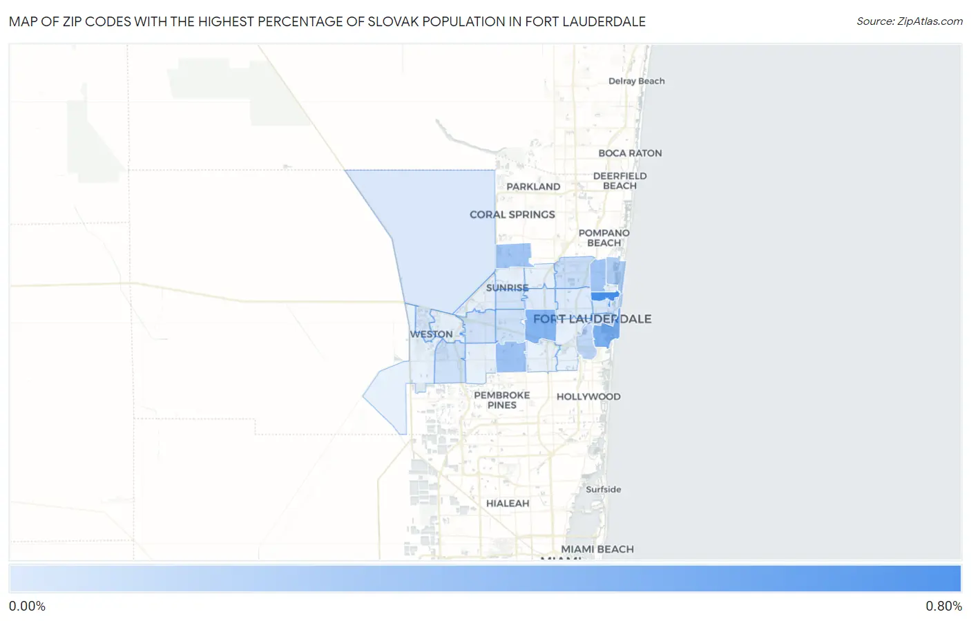 Zip Codes with the Highest Percentage of Slovak Population in Fort Lauderdale Map