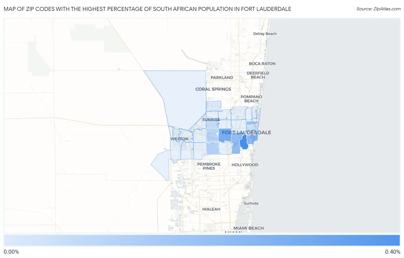Zip Codes with the Highest Percentage of South African Population in Fort Lauderdale Map