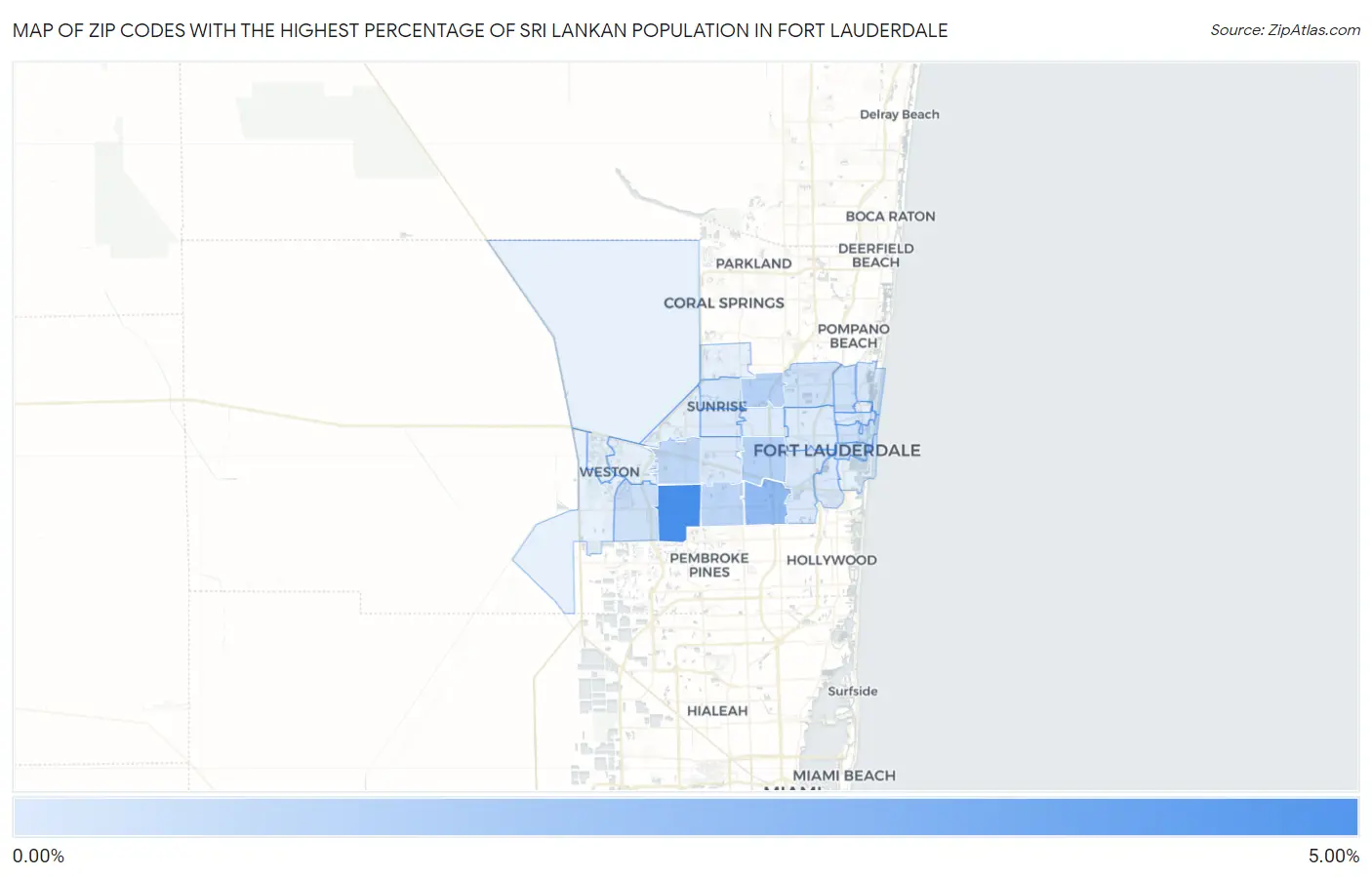 Zip Codes with the Highest Percentage of Sri Lankan Population in Fort Lauderdale Map