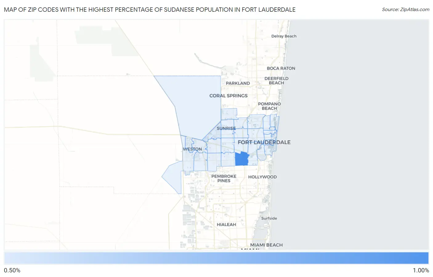 Zip Codes with the Highest Percentage of Sudanese Population in Fort Lauderdale Map
