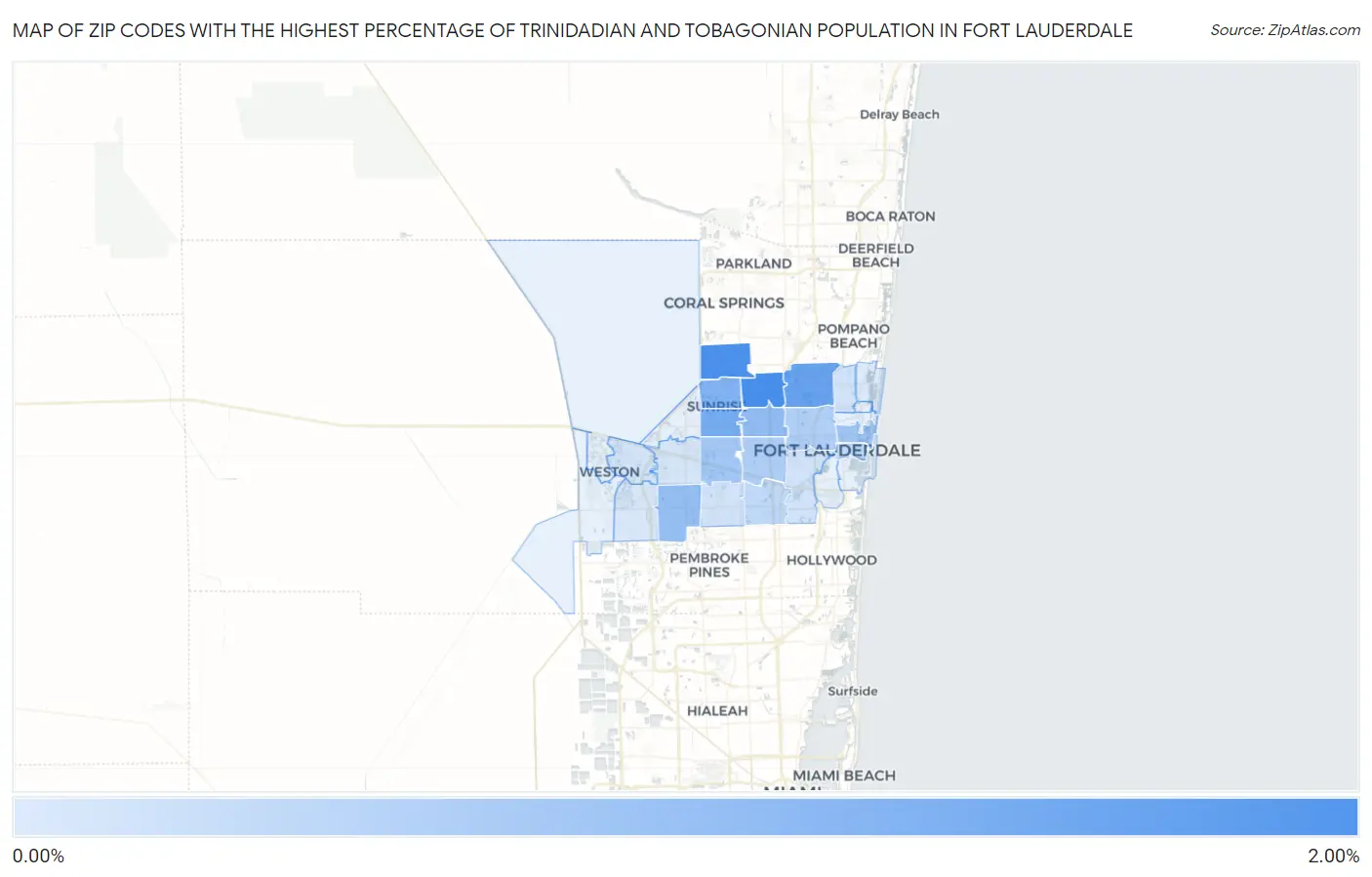 Zip Codes with the Highest Percentage of Trinidadian and Tobagonian Population in Fort Lauderdale Map