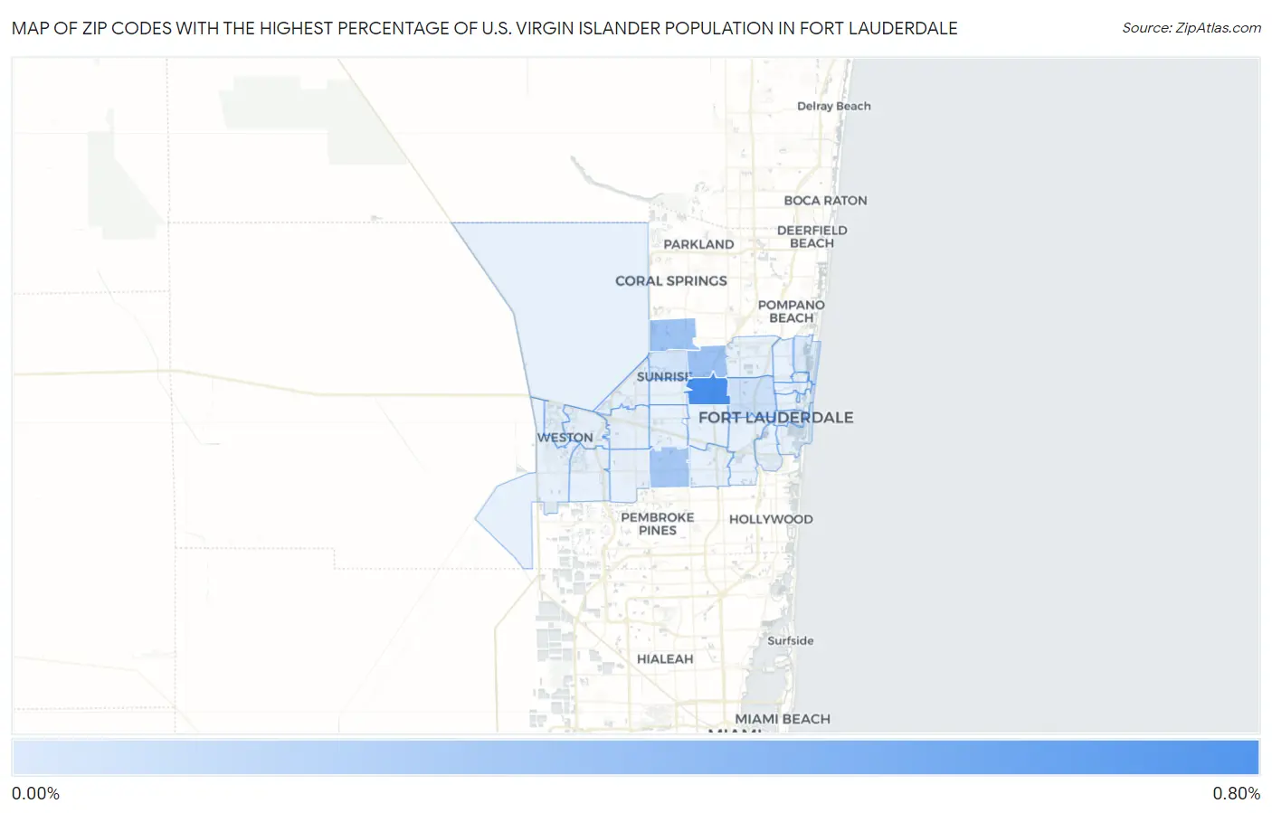 Zip Codes with the Highest Percentage of U.S. Virgin Islander Population in Fort Lauderdale Map