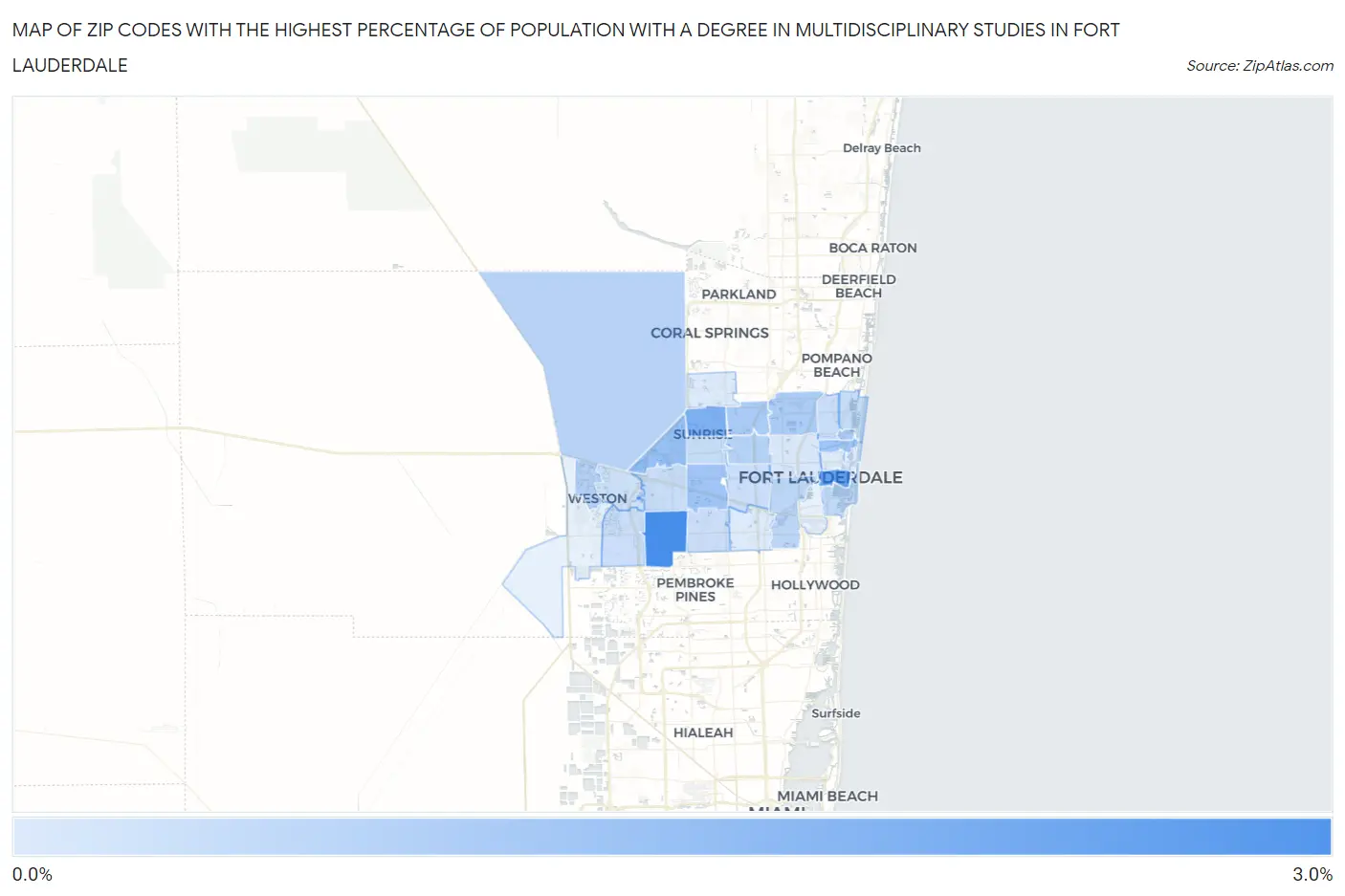 Zip Codes with the Highest Percentage of Population with a Degree in Multidisciplinary Studies in Fort Lauderdale Map