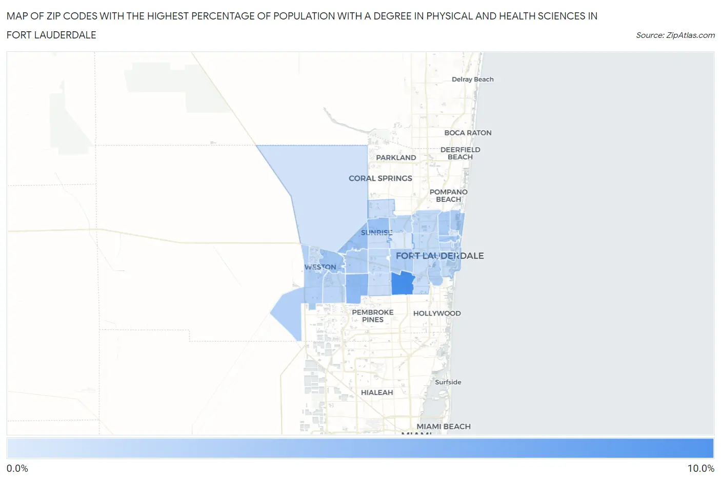 Zip Codes with the Highest Percentage of Population with a Degree in Physical and Health Sciences in Fort Lauderdale Map