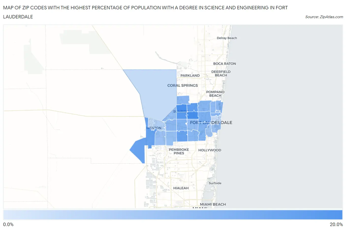Zip Codes with the Highest Percentage of Population with a Degree in Science and Engineering in Fort Lauderdale Map