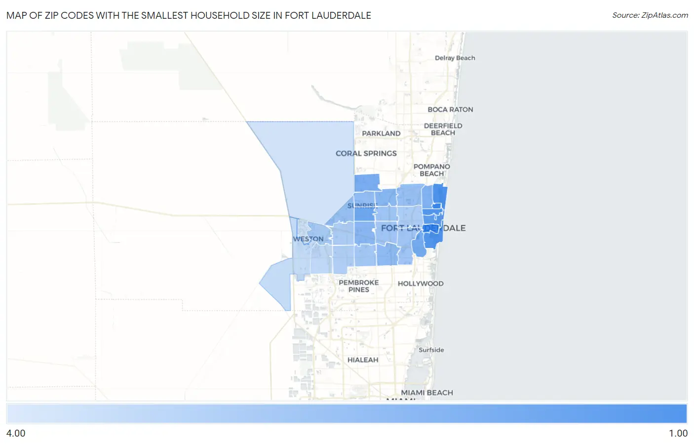 Zip Codes with the Smallest Household Size in Fort Lauderdale Map
